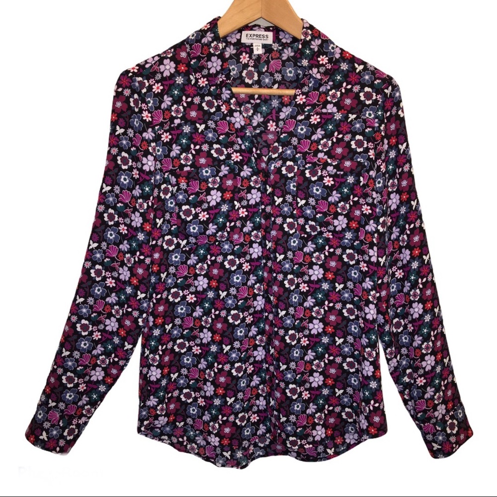 Express Floral Blouse - Red, Purple, White